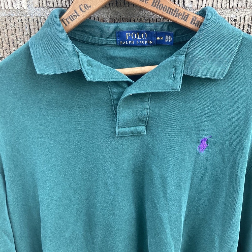 Polo Ralph Lauren‎ Men's Medium Forest Green Long Sleeve Polo Shirt Rugby Soft